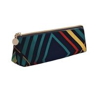 NTVOWPZO Trousse à crayons en cuir de grande capacité avec fermeture éclair pour femme - Motif géométrique noir et doré, Rayures géométriques abstraites, One Size, Trousse à crayons