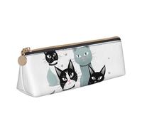 NTVOWPZO Trousse à crayons en cuir de grande capacité avec fermeture éclair pour femme - Motif géométrique noir et doré, Chats noirs et blancs, One Size, Trousse à crayons