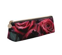NTVOWPZO Trousse à crayons en cuir de grande capacité avec fermeture éclair pour femme Motif Paris romantique, Rose rouge et feuilles noires., Taille unique, Trousse à crayons