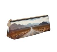 NTVOWPZO Trousse à crayons en cuir de grande capacité avec fermeture éclair pour femme Motif paysage désert, Autoroute du paysage du désert, Taille unique, Trousse à crayons