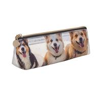 NTVOWPZO Trousse à crayons en cuir de grande capacité avec fermeture éclair pour femme - Pierre d'orchidée rouge, Happy Dogs Beach, Taille unique, Trousse à crayons