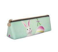 NTVOWPZO Trousse à crayons en cuir de grande capacité avec fermeture éclair pour femme - Pierre d'orchidée rouge, Lapin œuf de Pâques joyeux, Taille unique, Trousse à crayons