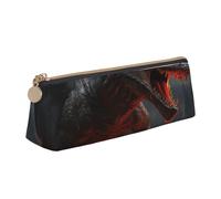 NTVOWPZO Trousse à crayons en cuir de grande capacité avec fermeture éclair pour femme - Pierre d'orchidée rouge, Red Magma Flying Dragons, Taille unique, Trousse à crayons