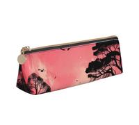 NTVOWPZO Trousse à crayons en cuir de grande capacité avec fermeture éclair pour femme - Pierre d'orchidée rouge, Lune éléphant, Taille unique, Trousse à crayons