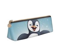 NTVOWPZO Trousse à crayons en cuir de grande capacité avec fermeture éclair pour femme - Pierre d'orchidée rouge, Happy Penguin, Taille unique, Trousse à crayons
