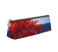 NTVOWPZO Trousse à crayons en cuir de grande capacité avec fermeture éclair pour femme - Pierre d'orchidée rouge, Feuilles rouges., Taille unique, Trousse à crayons