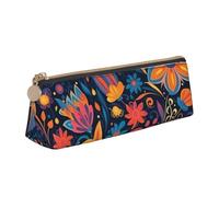NTVOWPZO Trousse à crayons en cuir de grande capacité avec motif ours polaire portant un chapeau avec fermeture éclair pour femme, Peintures de fleurs vibrantes, Taille unique, Trousse à crayons