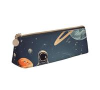 NTVOWPZO Trousse à crayons en cuir de grande capacité avec motif plantes tropicales et perroquets avec fermeture éclair pour femme, Planètes et galaxie astronaute, Taille unique, Trousse à crayons