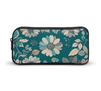 NTVOWPZO Trousse à stylos esthétique, bleu sarcelle, gris et blanc, motif floral, trousse de maquillage, organiseur de bureau pour bureau, style, 22 x 12 x 5 cm, trousse à crayons, Style :, 22*12*5cm,