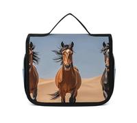 NTVOWPZO Trousse de toilette de voyage pour femme - Motif chevaux qui courent dans le désert - Trousse de maquillage à suspendre - Style : 22,5 x 18,5 cm - Style : 22,5 x 18,5 cm, Style :, 22.5x18.5cm