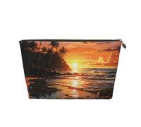 NTVOWPZO Trousse de toilette de voyage pour femmes et hommes, cocotiers et lever du soleil, grande capacité, résistante à l'eau, sac de rangement cosmétique, doré, Taille unique