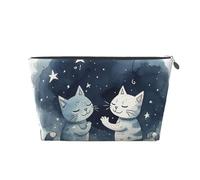 NTVOWPZO Trousse de toilette de voyage pour homme et femme avec deux chats levant la main - Grande capacité - Résistante à l'eau, Argenté., Taille unique