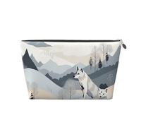 NTVOWPZO Trousse de toilette de voyage pour homme et femme - Grande capacité - Résistante à l'eau - Motif montagne blanche et loup, Argenté., Taille unique