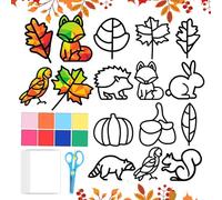 Ntwdby 12 Pièces Automne Kit d'artisanat de Fenêtre, DIY Gommettes Automne Enfant, Kits de Couronnes D'automne, Artisanat de Couronne d'automne, Bricolage d'automne en Mousse, Décoration Vitrail