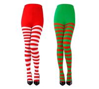 Ntwdby Collant Rayé Rouge et Vert Blanc, 2 Paires Collant Rayures Collants de Noël pour Femme, Collants Rayés Collant à Rayures Femme, Accessoires de Déguisement pour Noël, Carnaval, Halloween