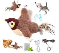 Ntwdby Oiseau Volant pour Chat, Jouet pour Flying Bird, Jouet Interactif pour Chat avec Herbe à Ch-at, Jouet pour Ch-at Oiseau Gazouillant, Simulated Chirping Bird, USB Rechargeable