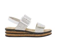 Nu-pieds femme Rieker en cuir blanc à talon compensé bas et bandes auto-agrippantes effet mosaïque 40