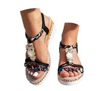 Nu pieds femme strass pour femmes, chaussures compensés, semelle épaisse, rehaussantes, bande élastique, ajourées, décontractées, plateforme sandales larges pour femme qui travaille debout (37)