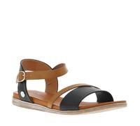 Nu-pieds - MUSTANG - Large bride noire - Semelle marron et blanche - Femme - Plat - Boucle de serrage 40