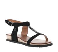 Nu-pieds noirs à talon semi-compensé, à boucle à ardillon, semelle cordée 36