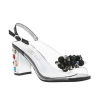 Nu-pieds noirs vernis et transparents à talon décroché haut avec bijoux 38