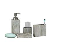 nu steel Nusteel Haie en résine pour Salle de Bain, Ensemble de 4 pièces de Luxe Comprenant Assiette, Porte-Brosse à Dents, gobelet, Savon et Pompe à Lotion, Finition marbre