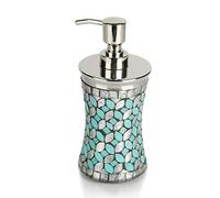 nu steel Sea Foam Collection Pompe à Lotion Distributeur avec Flacon Rechargeable Idéal pour savons liquides, Finition Aqua, Verre mosaïque/Acier Inoxydable