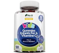 Nu U Nutrition Gummies Enfants Fer & Vitamine C - 120 Oursons Gélifiés Végan Goût Myrtille - Complément Alimentaire pour Enfants 5 ans et + - Fer 7mg + Vitamine C 10mg - Soutien Énergie et Immunité