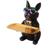 NUACOS Bouledogue FrançAis DéCor Bouledogue Plateau,Porte-CléS Porte-Bonbons,Multi Fonction RéSine Bouledogue Plateaux Tirelire, EntréE Clé Snack Plateau De Rangement Table DéCoratifs (Noir)