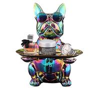 NUACOS Bouledogue Français Statue Résine Bouledogue Sculpture Plateau De Rangement Statue Coin Tirelire Plat de Bonbons pour Bureau Multifonction Bureau Maison Table Décor,Multi Colored