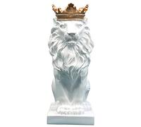 NUACOS Couronne Lion Statue Le Roi des Bêtes Résine Animal Sculpture Style Nordique Maison Et Étude Décoration Figurine Décorations Meilleur Cadeau pour l'homme (Blanc)
