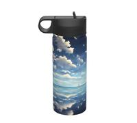 Nuages blancs au-dessus de la mer Bouteille de paille en acier inoxydable pour loisirs en plein air