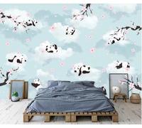 Nuages Blancs Créatifs Panda Fleurs Roses Papier Peint 3D Installation Facile Intissé Tapisserie Bureau Salon Canapé Chambre Décoration Murale-430cm×300cm