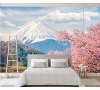 Nuages Blancs Montagnes Enneigées Bâtiments Fleurs Roses Papier Peint 3d Moderne Soie Texturée Haut De Gamme IdéAl Pour Le Salon Et La Chambre à Coucher-350cm×256cm