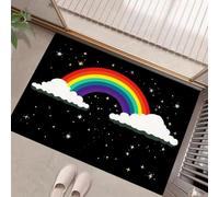 Nuages du Ciel Étoilé Tapis De Porte Intérieur Antidérapant avec Envers en Caoutchouc Antidérapant Facile À Nettoyer pour Entrée,Noir Carbone Lavable en Machine Style Dessin Animé 50 X 80 Cm