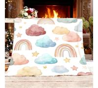 Nuages Et Rainbow à L'Aquarelle Polaire Sherpa Couverture Plaids pour Adultes et Enfants 130x150 cm Couleur Claire Jeté de Canapé Flanelle Chaude et Douce pour Hiver, Couverture lit 1 Personnes