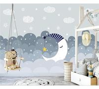 Nuages Romantiques Et Étoiles Peints À La Main Papier Peint 3D Installation Facile Intissé Tapisserie Bureau Salon Canapé Chambre Décoration Murale-250cm×170cm