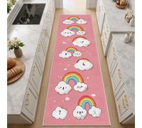 Nuages Rouges Rêveurs dessin Animé Tapis de Couloir long 60x240 cm Tapis Antiderapant Lavable Paillasson Interieur Entree, Étoiles et Nuages Mignons Tapis de Passage Descente de Lit pour Chambre