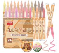 Nuances de Peau Feutre Acrylique 24 Couleurs Résistantes à l'Eau Marqueur Acrylique Pointe de Pinceau Souple Feutres Coloriage