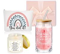 Nuanchu Coffret cadeau de remise de diplôme 2023 de 473 ml avec tasses en verre parfumées à la lavande et trousse de maquillage avec boîte cadeau pour université, diplôme, petite-fille, étudiante (style fraîche)