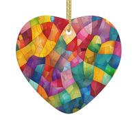 Nuancier mosaïque Cœur à motifs, décoration de Noël exquise en céramique. Décoration de table de 7,4 cm. Idéal pour les rebords de fenêtre et les cheminées.