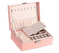 NuAngela Boîte à bijoux, boîte à bijoux, boîte à bijoux, étui de rangement en cuir PU double couche pour femmes filles, pour bagues, boucles d'oreilles, colliers et bracelets (rose)