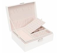 NuAngela Boîte à bijoux, boîte à bijoux, boîte à bijoux, étui de rangement en cuir PU double couche pour femmes filles, pour bagues, boucles d'oreilles, colliers et bracelets (blanche)