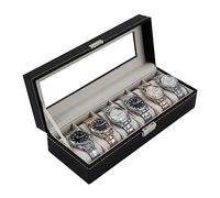 Nuangoo Boîte à Montres,Boîte/Présentoir,Rangement pour Montres en Cuir PU, avec 6 emplacements avec Coussins pour Montres,Cadeau pour Homme