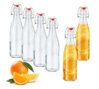 Nuangoo Lot de 6 Bouteilles en Verre 500ml avec Bouchon Mécanique, Bouteilles Vides à Remplir Fiole en verre pour Jus, Huile, Vinaigre, Liqueurs ou Bière,Eau gazeuse