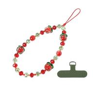 NUANJUYU Cordon de téléphone à breloque pomme de Noël, fait à la main avec des perles de cristal rouges et vertes - Cadeau porte-bonheur pour femme