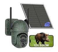 NUASI Caméra de Chasse 4G avec Carte SIM, 12X Zoom Hybride Caméra Surveillance Solaire Exterieure sans Fil, 360° PTZ, Audio Bidirectionnel, PIR Détection, Vision Nocturne, Etanche IP66