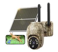 NUASI Caméra de chasse solaire 4G LTE avec carte SIM, 2K sans fil avec application de transfert de téléphone portable, caméra de surveillance extérieure avec vision nocturne couleur, détection PIR,