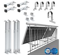NuaSol Support de centrale électrique de balcon | pour 2 panneaux solaires | Rond | Angle d'inclinaison 0° et 25-45° | Argenté