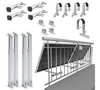 NuaSol - Support pour centrale électrique de balcon pour garde-corps 2 panneaux solaires et un onduleur photovoltaïque | rond | Set | Angle d'inclinaison 0° et 25-45° | diamètre jusqu'à 80 mm, argent